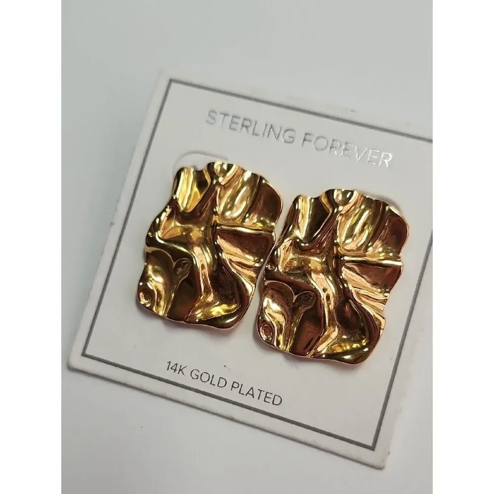 14K Gold Plated Organic Wave Stud Earrings - Gold